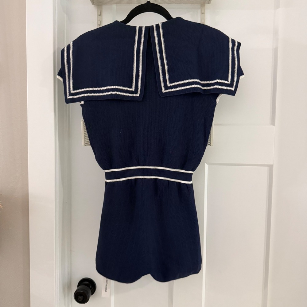 For Love &Lemons Naomi Knit Romper Navy Blue Sailor Collar S Nautical Preppy NWT - Picture 5 of 8